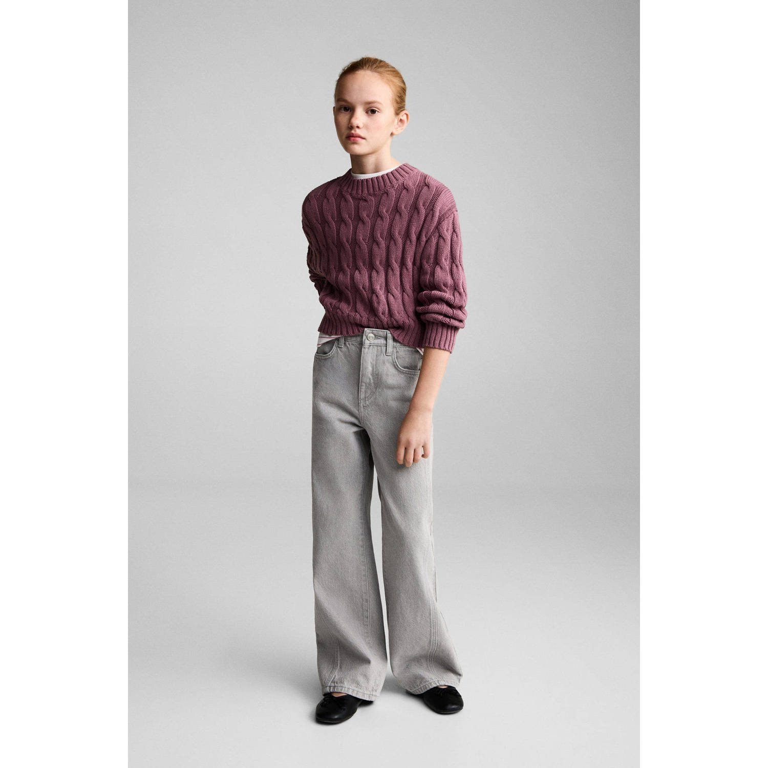 Mango Kids gebreide trui roze met kabels