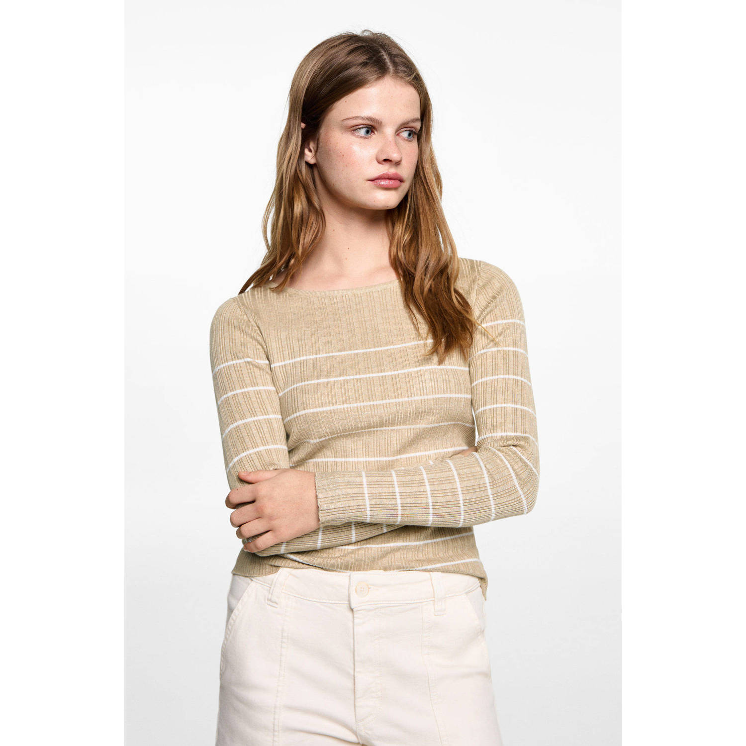 MANGO TEEN trui lichtbruin fijn gebreid