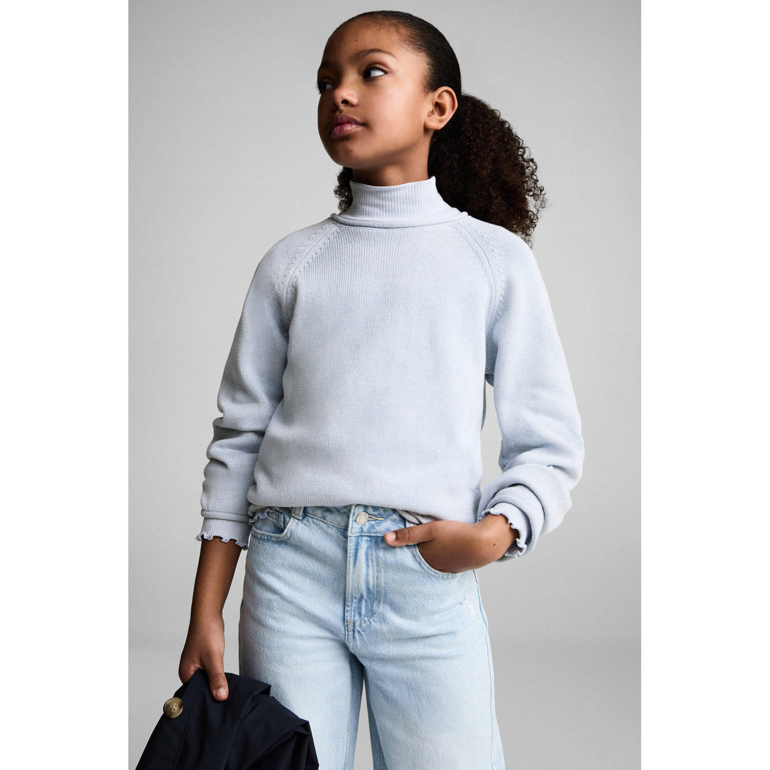 Mango Kids pullover lichtblauw fijn gebreid