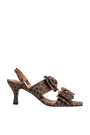   suède sandalettes met panterprint taupe/zwart