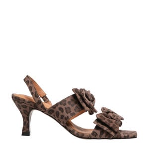 suède sandalettes met panterprint taupe/zwart