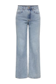 thumbnail: Light blue denim dames ONLY high waist wide leg jeans van denim met rits- en knoopsluiting en effen