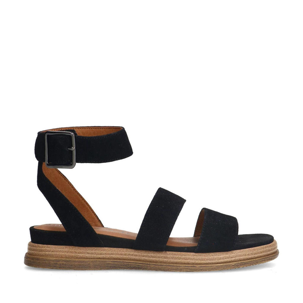 Zwarte dames No Stress suède sandalen met gesp en effen