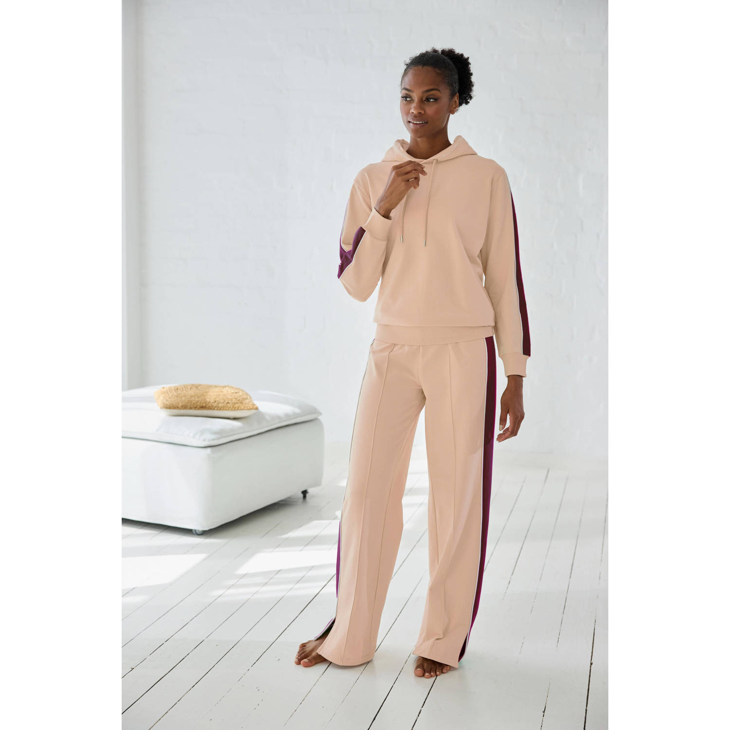 s.Oliver loungetop met capuchon beige groen