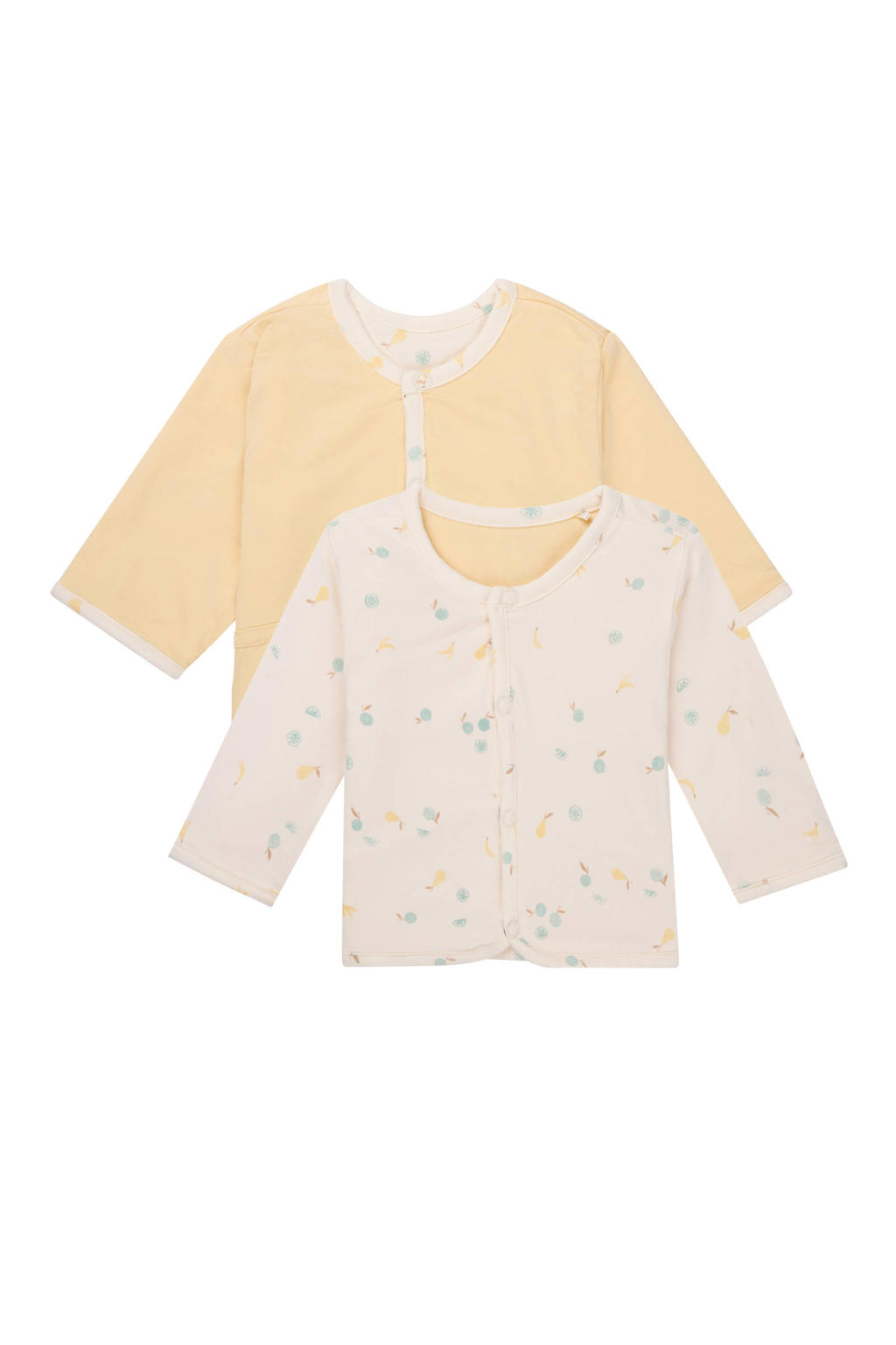 Beige en gele jongens en meisjes Noppies baby reversible vest van katoen met meerkleurige print, lange mouwen, ronde hals en drukknoopsluiting