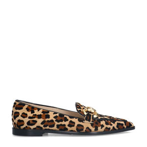 suède loafers met panterprint beige