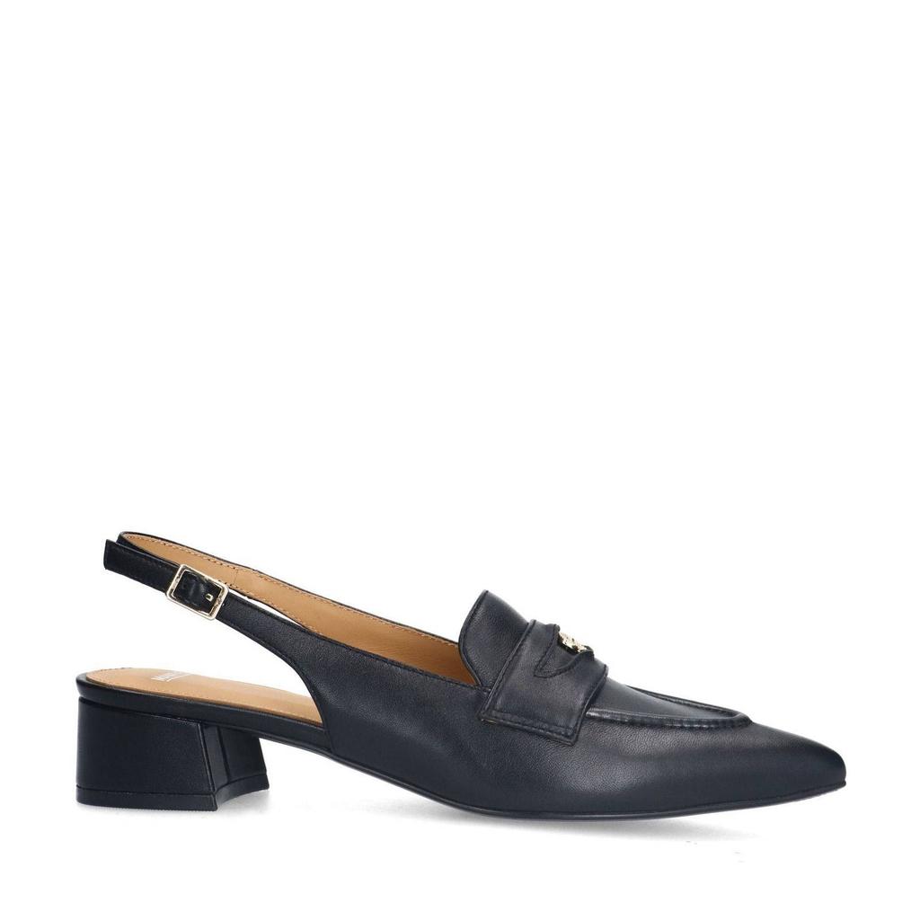 Zwarte dames Manfield slingback loafers van leer met gesp