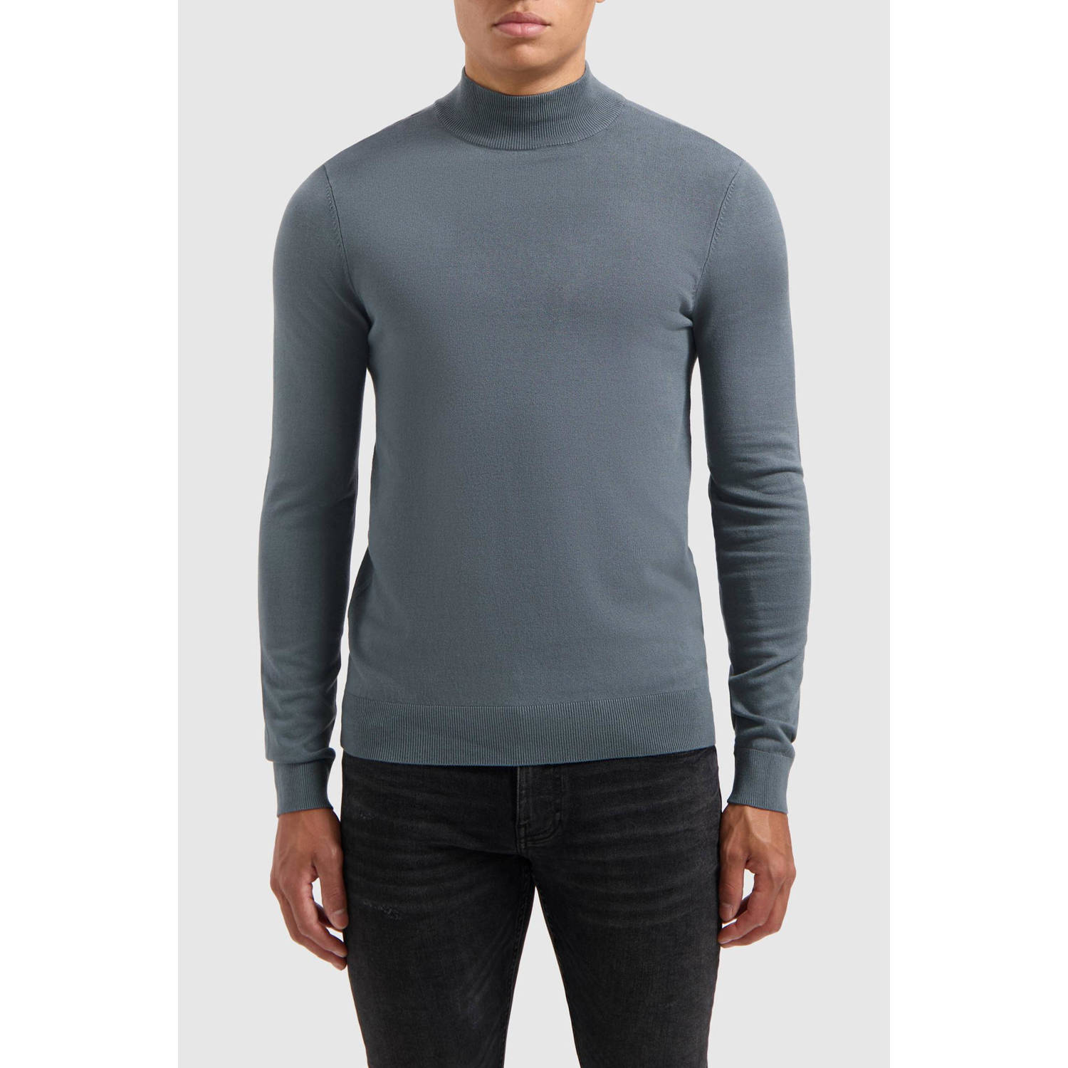 PURE PATH Heren Truien & Vesten Regular Fit Knitwear Mockneck801 Blauw