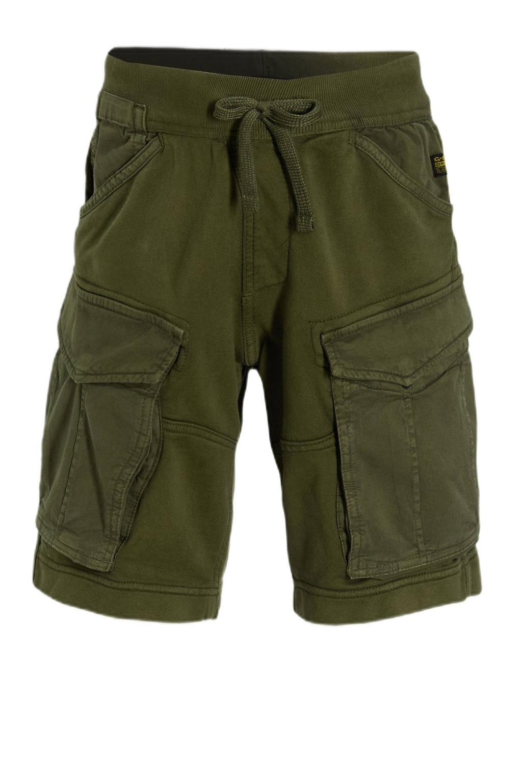 Donkergroene jongens G-STAR relaxed cargo short van katoen met high waist, elastische tailleband met koord en effen