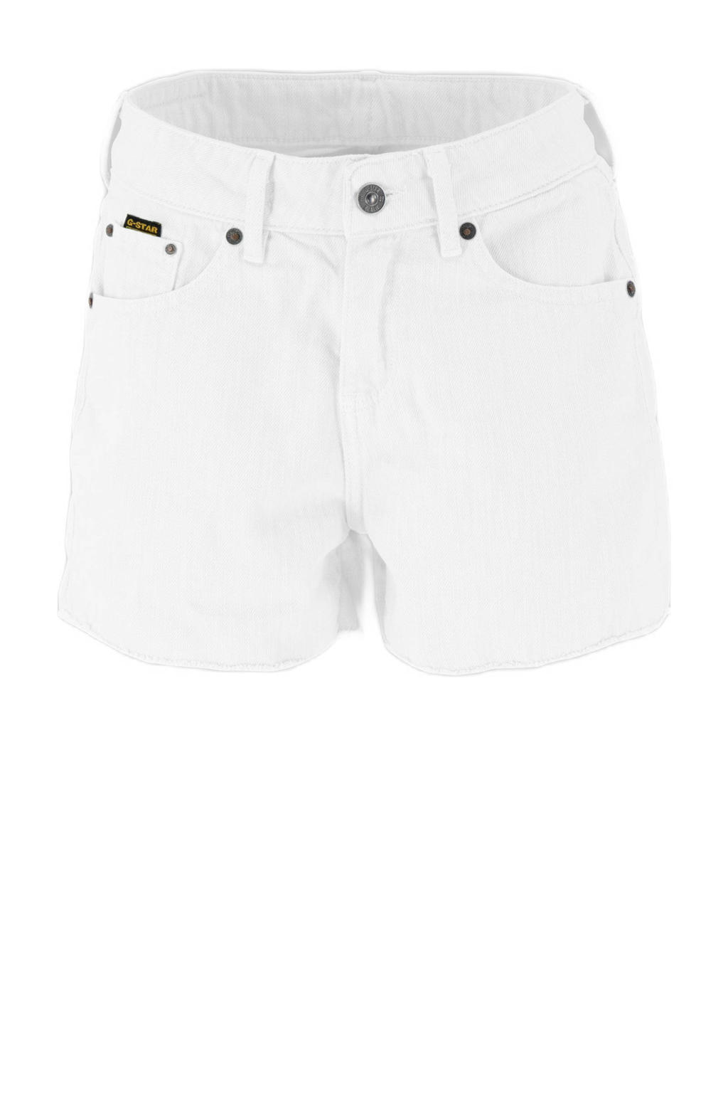 Witte meisjes G-STAR regular short van denim met rits- en knoopsluiting en effen