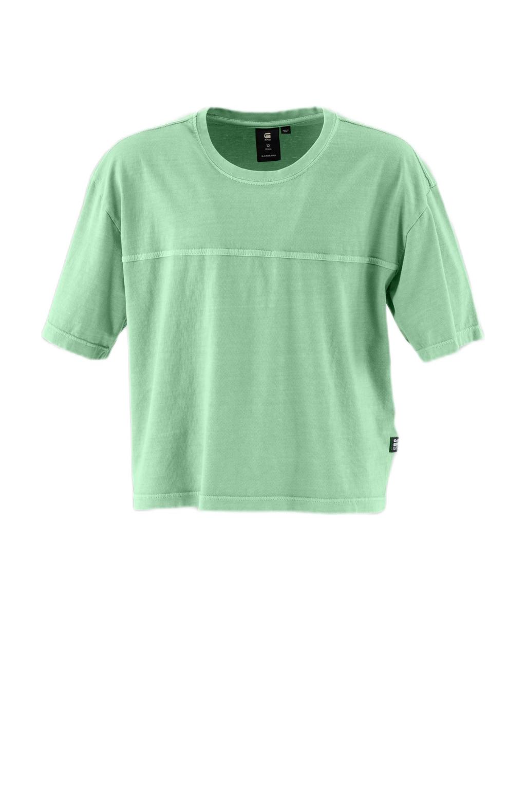 Lichtgroene meisjes G-STAR T-shirt van katoen met effen, korte mouwen en ronde hals