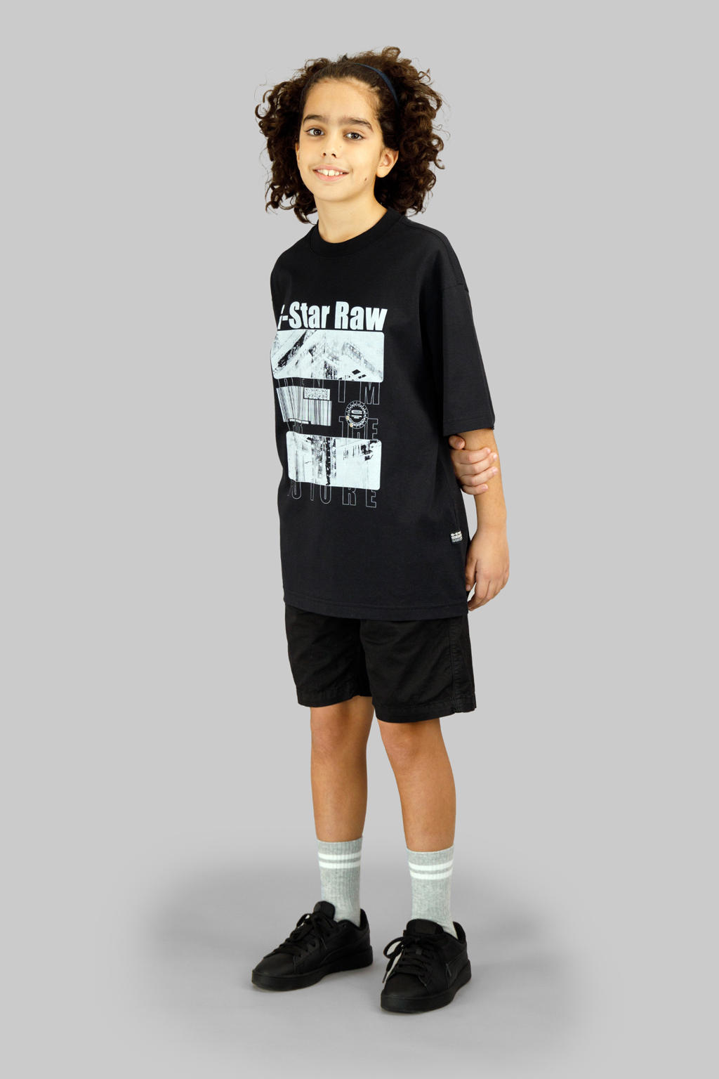 Zwarte jongens G-STAR regular bermuda short van stretchkatoen met high waist, rits- en knoopsluiting en effen