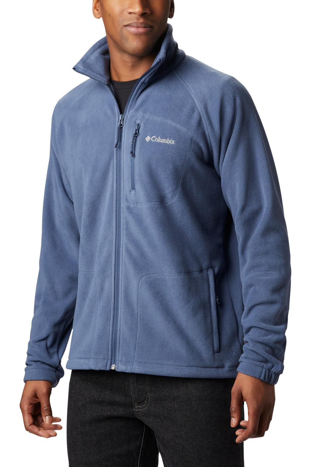 Blauwe heren Columbia fleece vest Fast Trek II met lange mouwen, opstaande kraag en ritssluiting