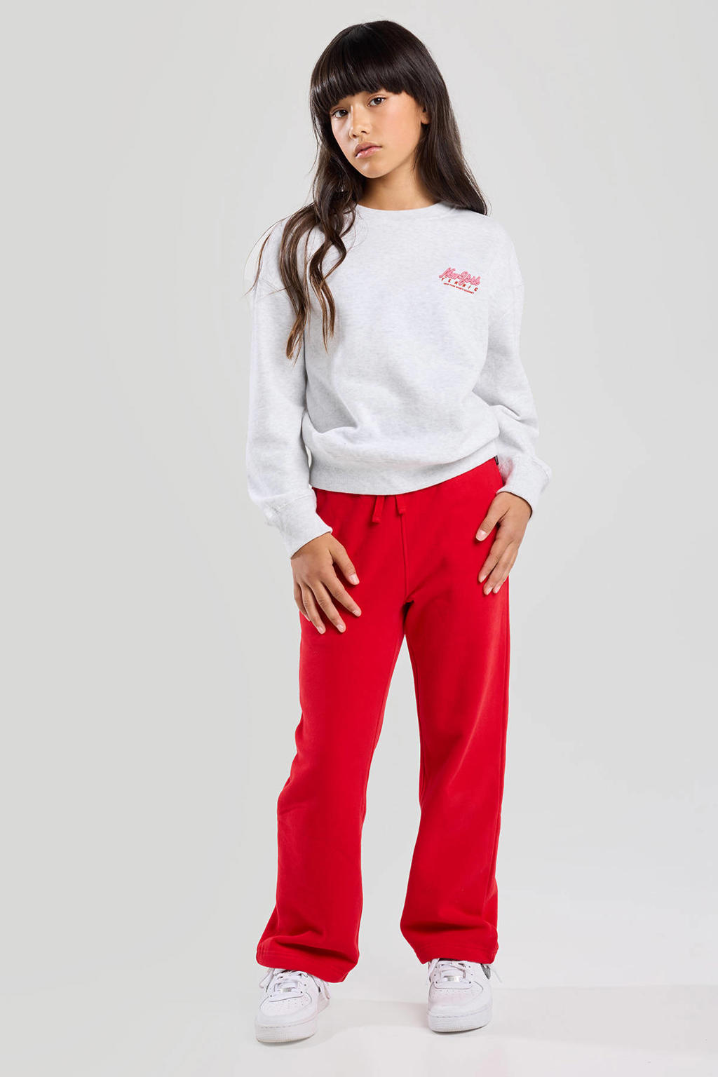 Rode meisjes America Today wide leg joggingbroek van sweat materiaal met elastische tailleband met koord