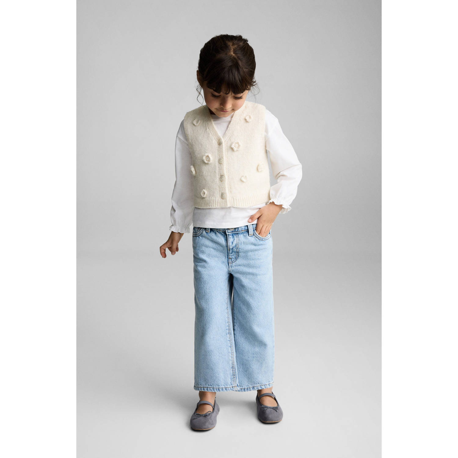 Mango Kids gilet ecru gebreid
