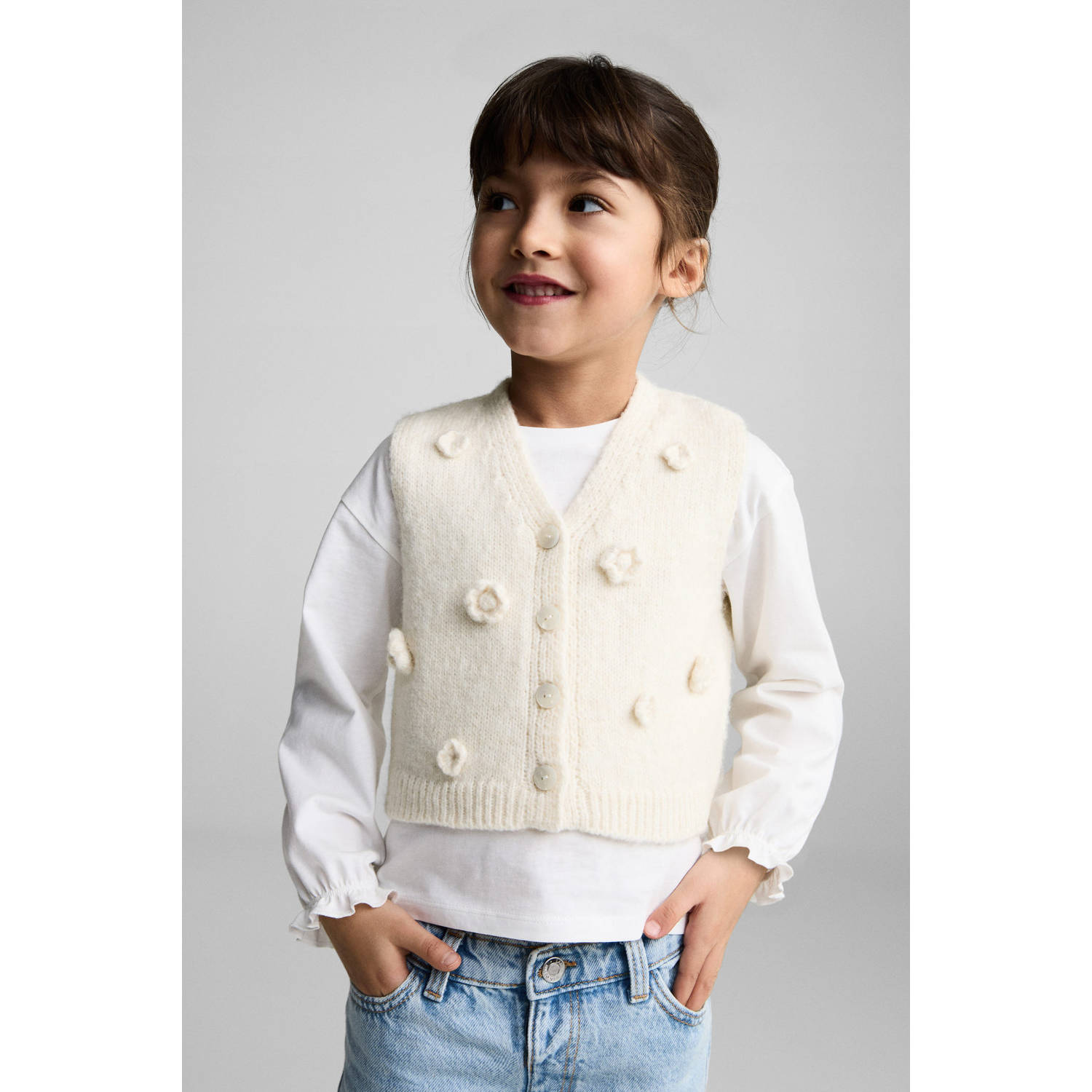 Mango Kids gilet ecru gebreid