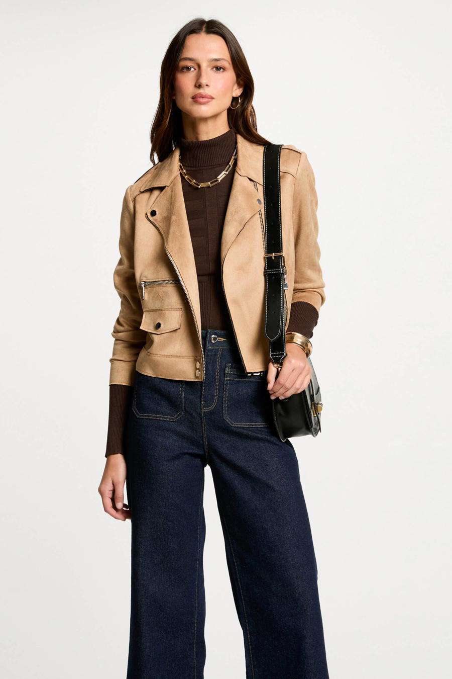 Camel Suède Reversjas Dames - Faux Suède - Tijdloos & Elegant
