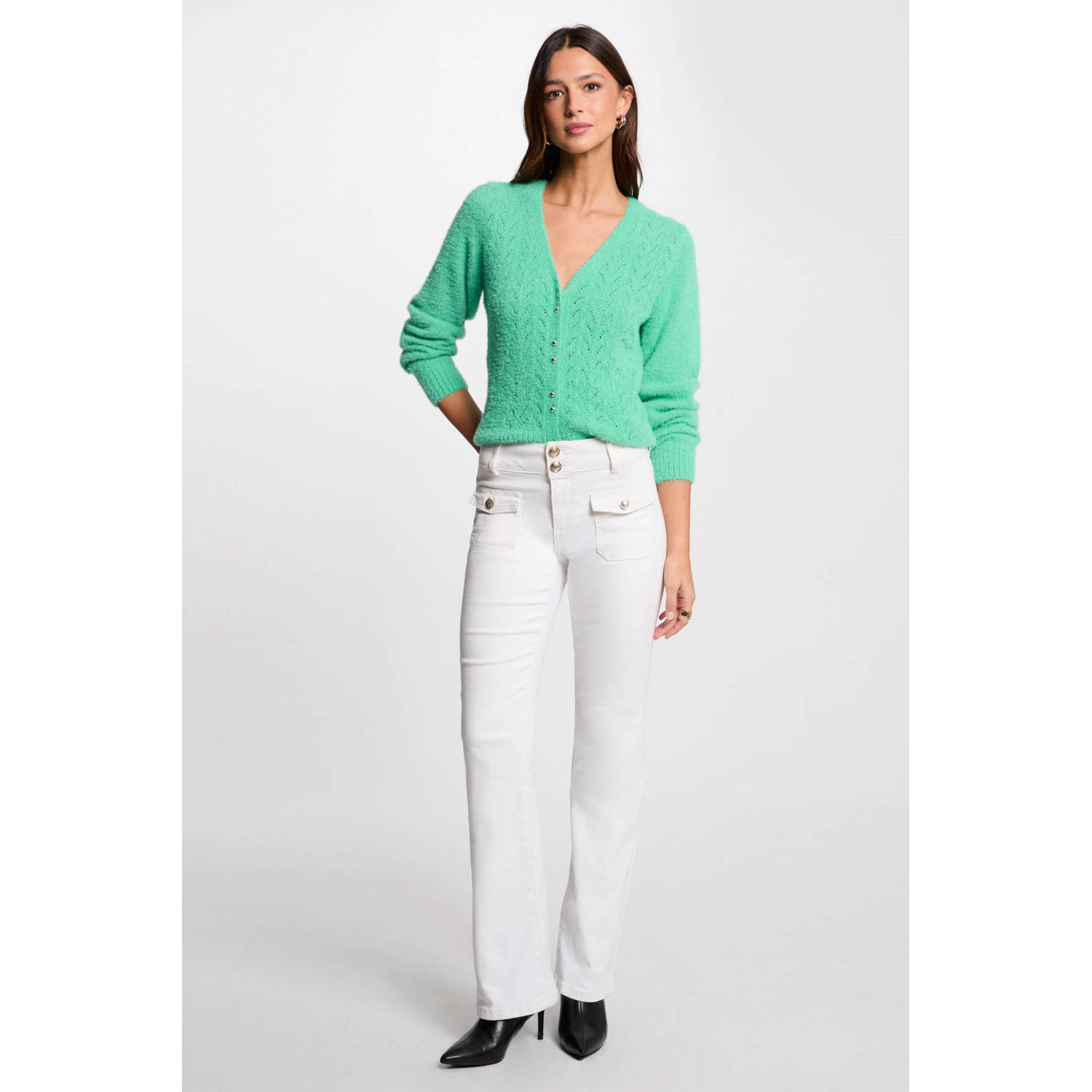 Morgan gebreid vest mintgroen