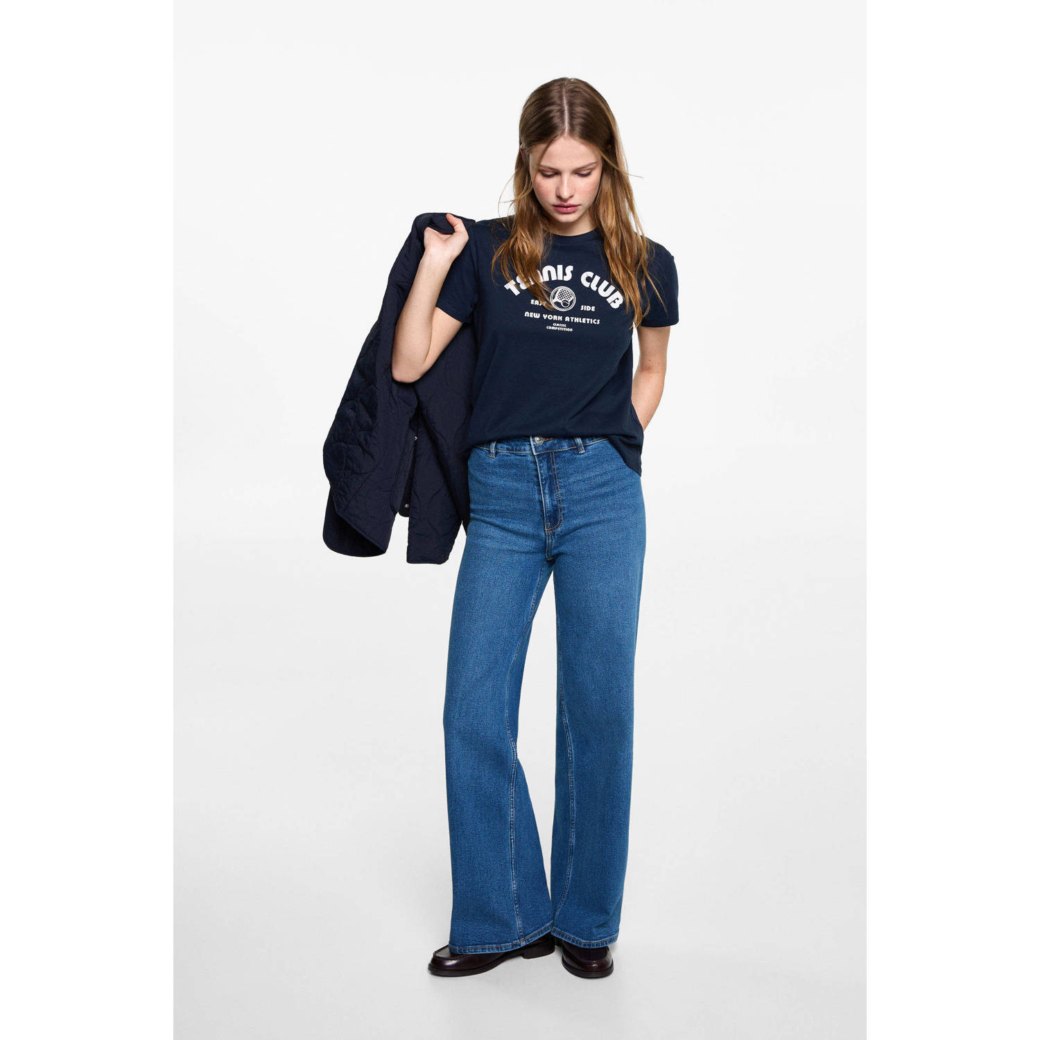 MANGO TEEN wide leg high waist jeans medium blue denim