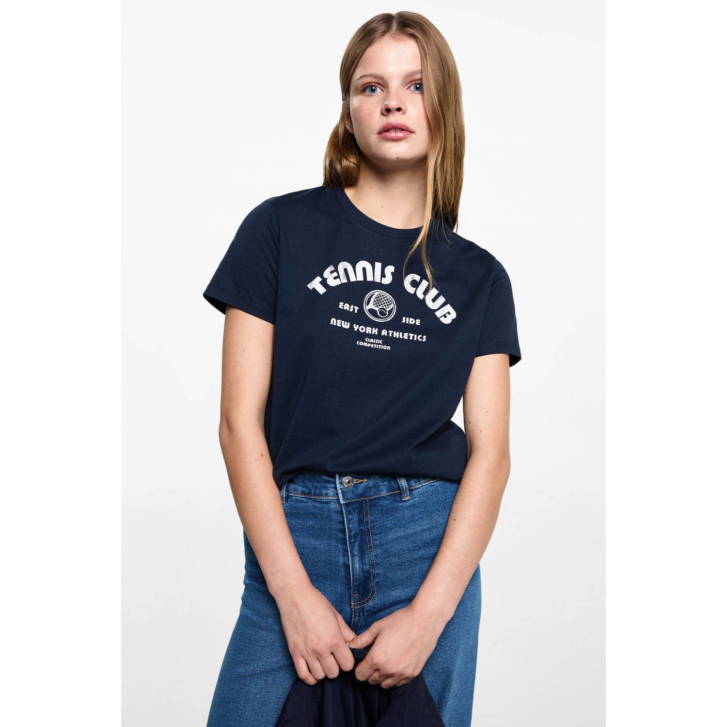 MANGO TEEN wide leg high waist jeans medium blue denim