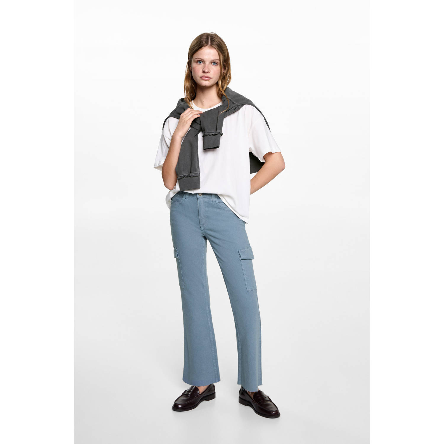 MANGO TEEN regular cargo broek blauw