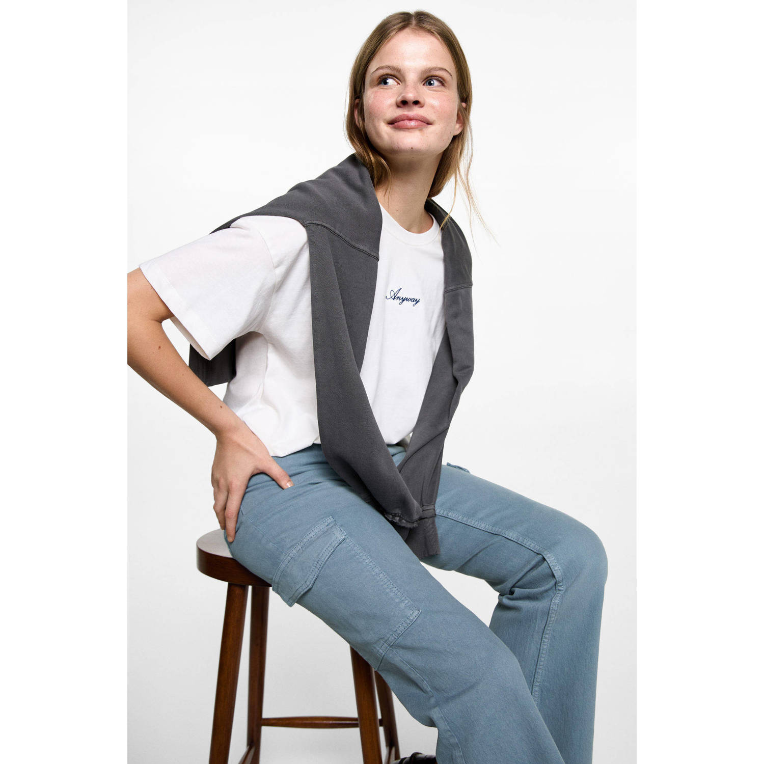 MANGO TEEN regular cargo broek blauw