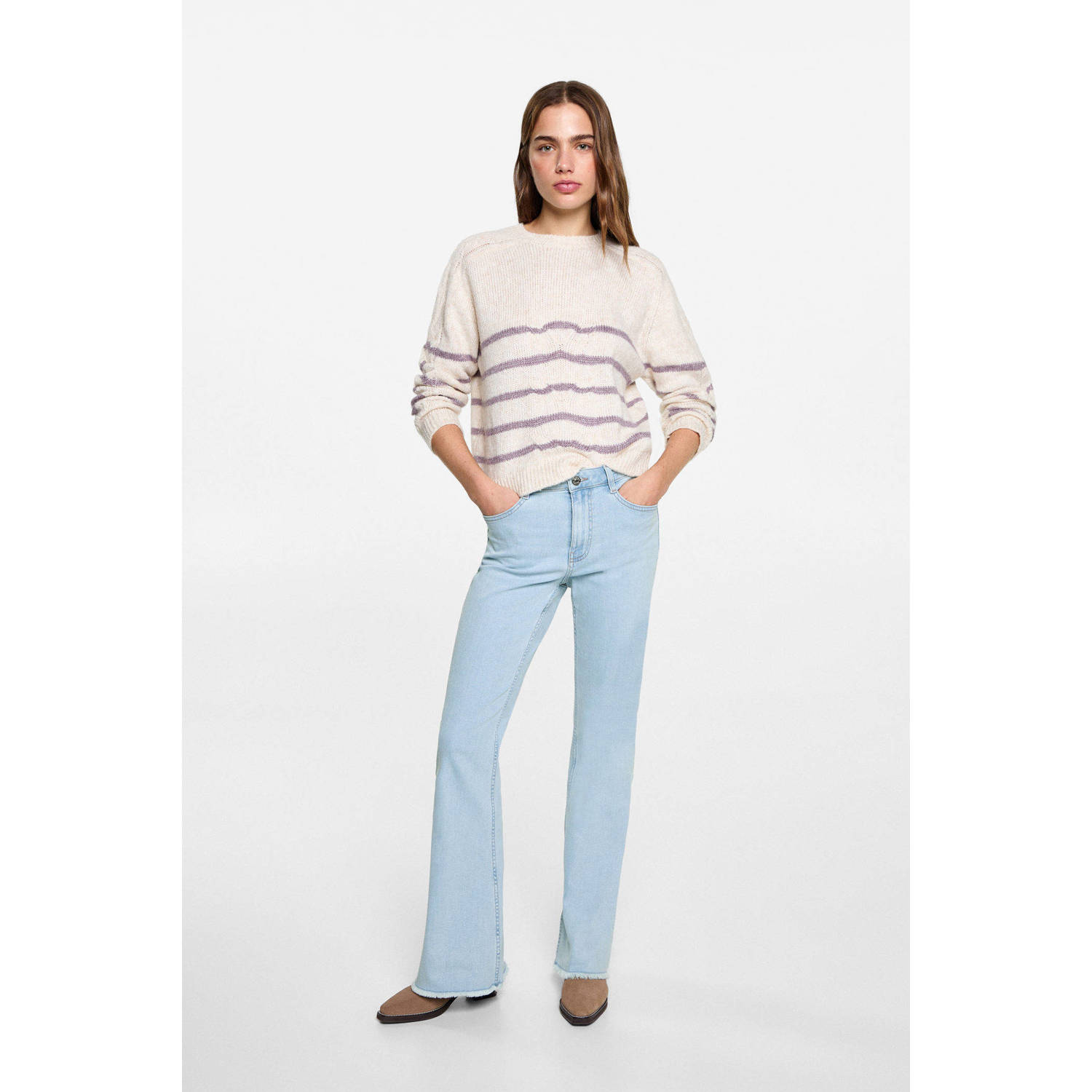 MANGO TEEN regular waist flared jeans light blue denim
