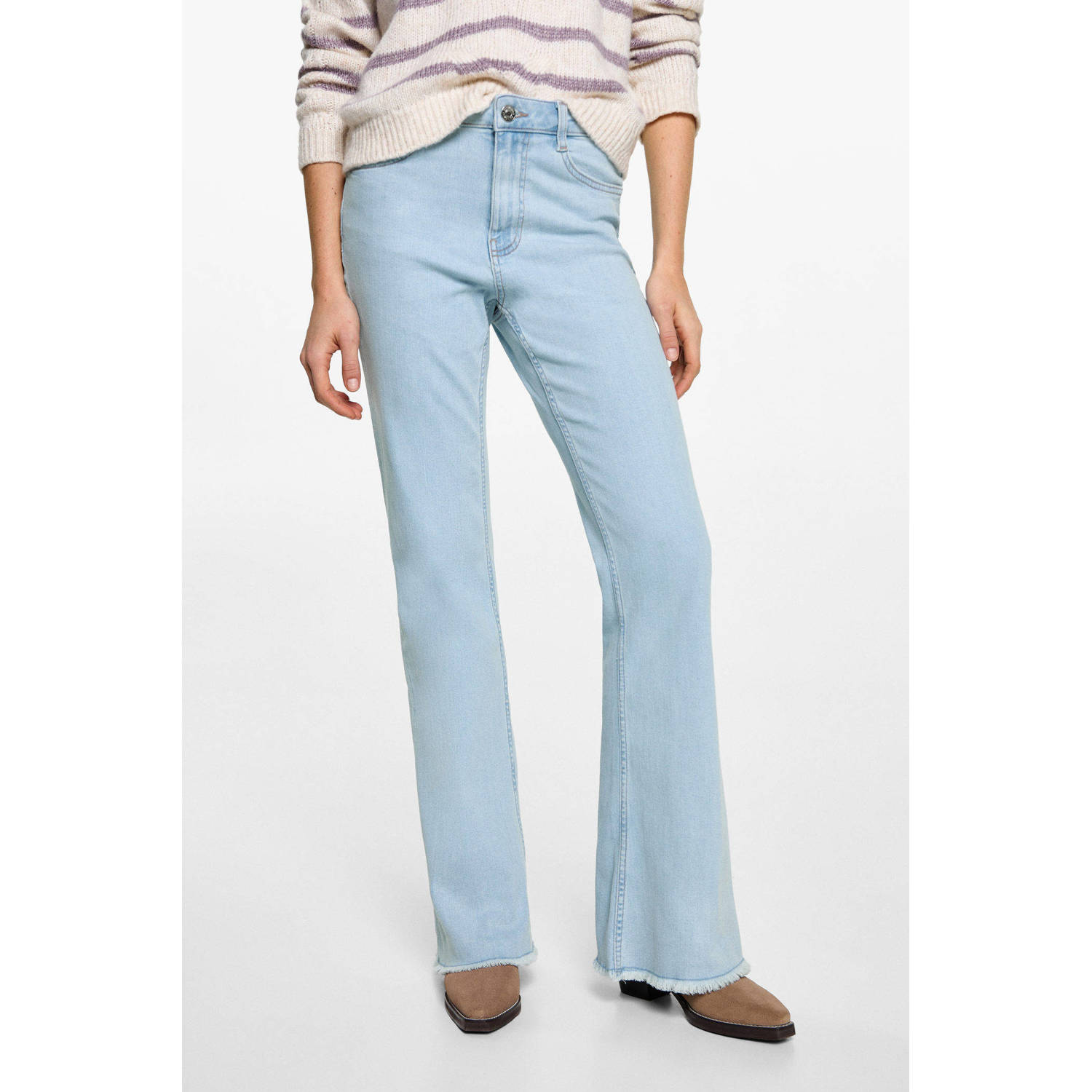 MANGO TEEN regular waist flared jeans light blue denim