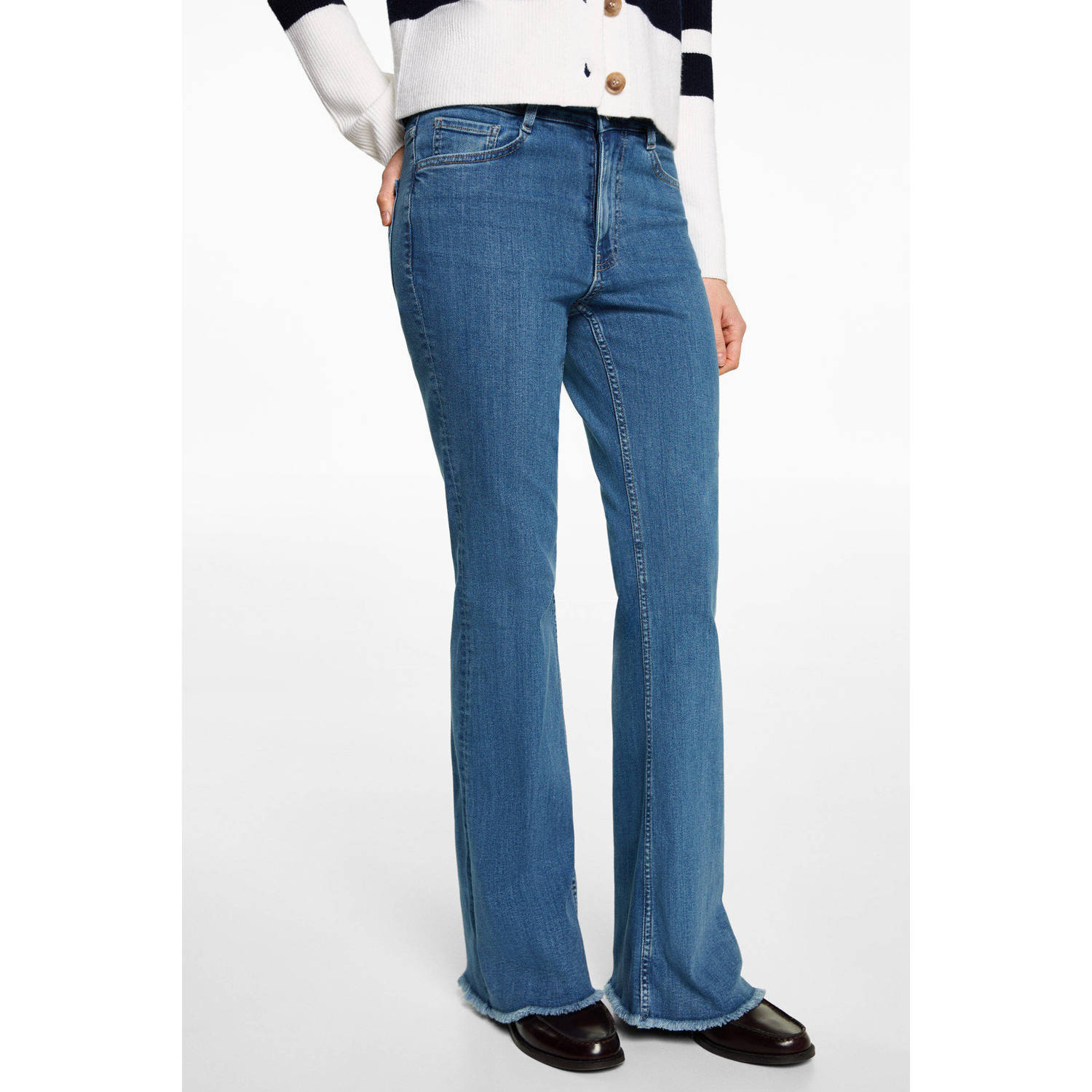 MANGO TEEN regular waist flared jeans medium blue denim
