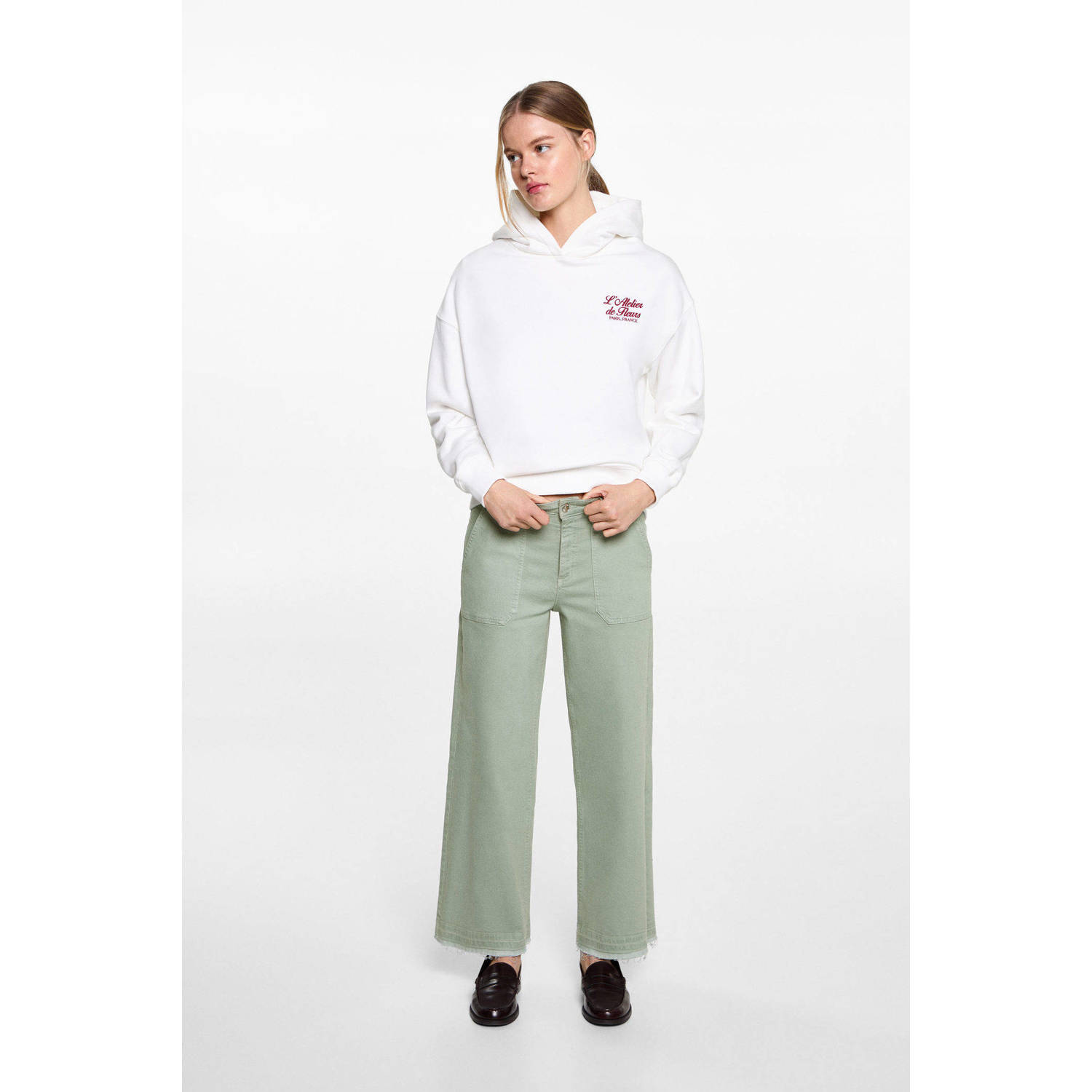 MANGO TEEN wide leg casual broek groen