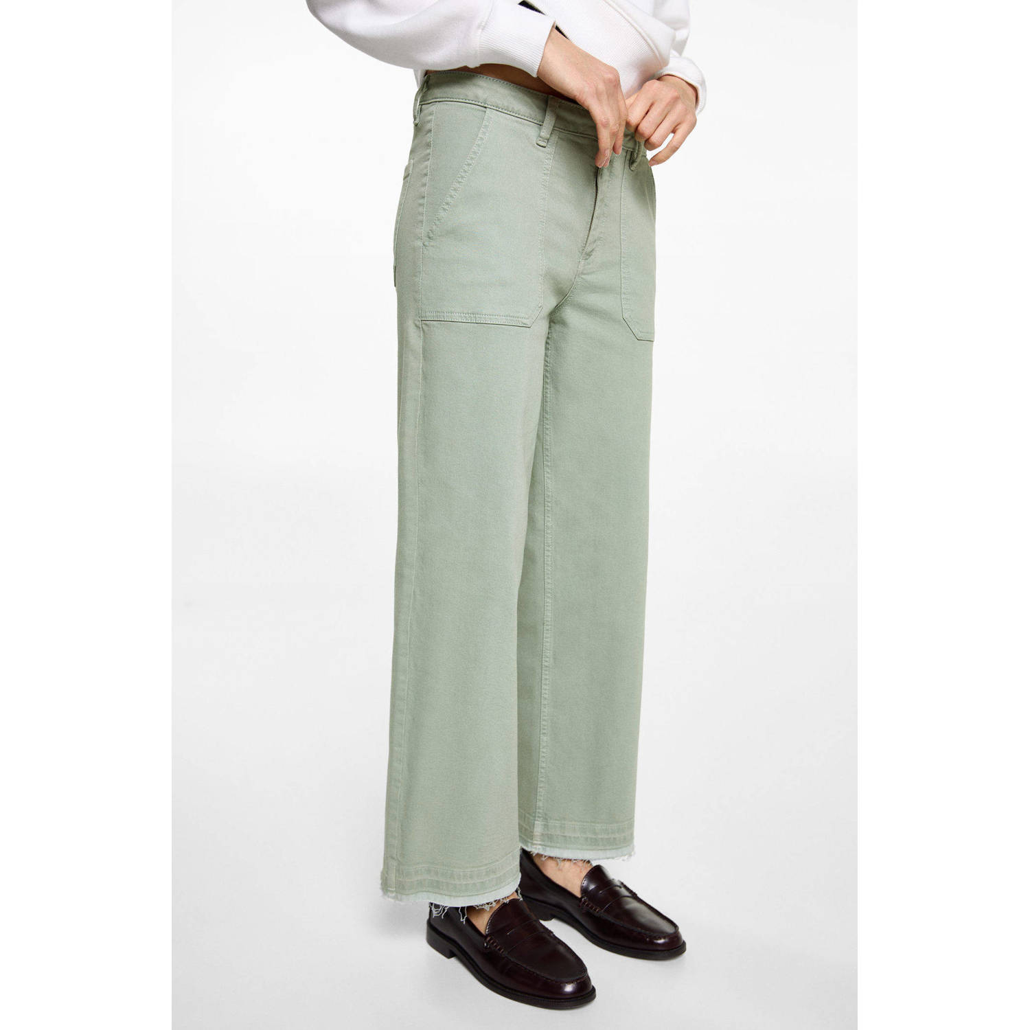 MANGO TEEN wide leg casual broek groen