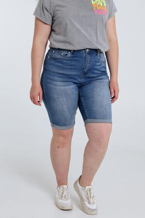 denim slim high waist short dark blue denim