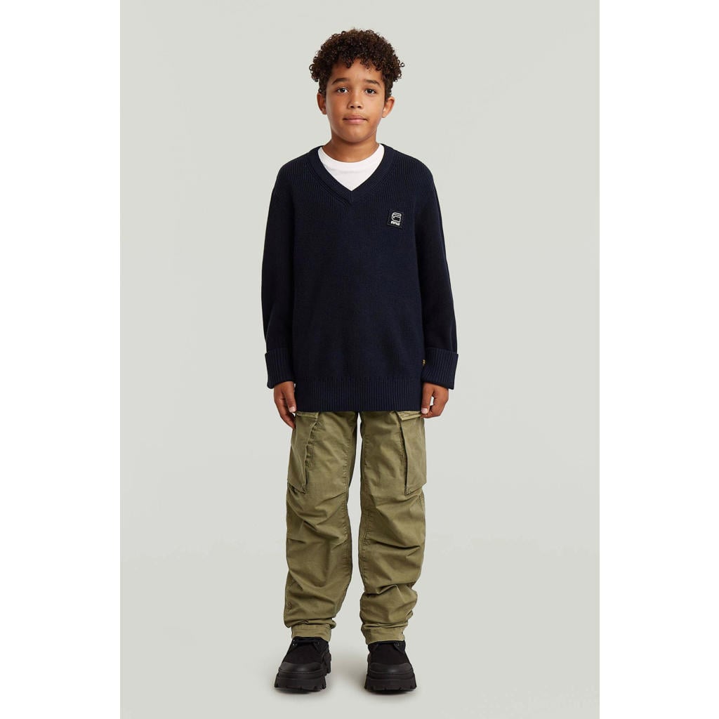 Kakikleurige jongens G-STAR regular cargobroek van stretchkatoen met high waist, rits- en knoopsluiting en effen