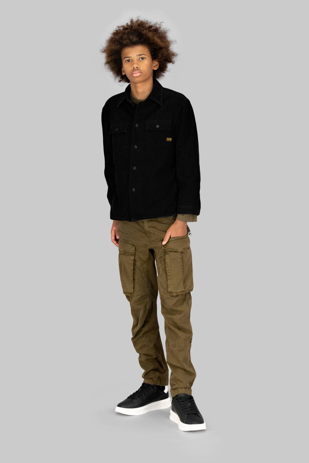 Groene jongens G-STAR tapered cargobroek van stretchkatoen met low waist, rits- en knoopsluiting en effen