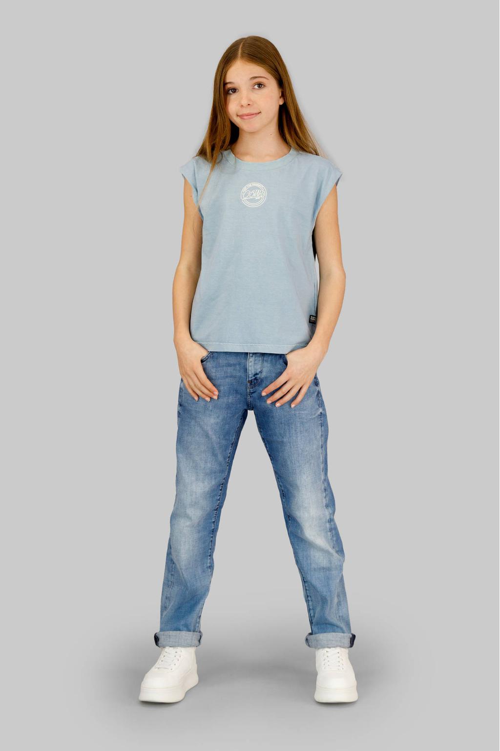 Medium blue denim meisjes G-STAR loose fit jeans van katoen met regular waist en effen