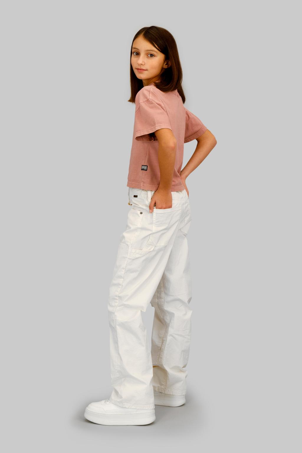 Ecru meisjes G-STAR loose fit carpenter jeans van stretchkatoen met regular waist en effen