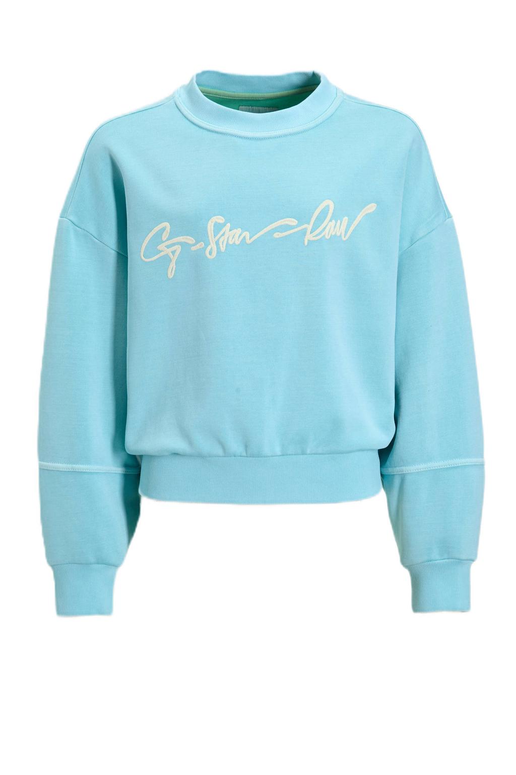Groene meisjes G-STAR sweater met tekst print, lange mouwen, capuchon en borduursels