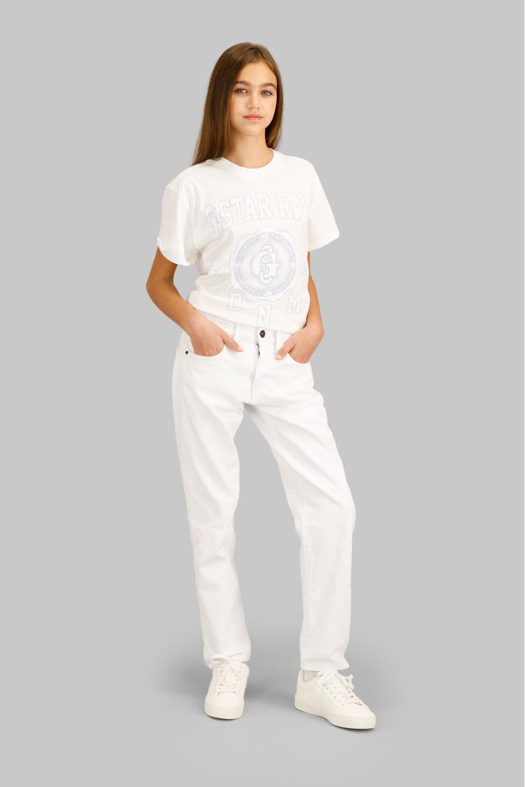 Witte meisjes G-STAR loose fit jeans van katoen met regular waist en effen