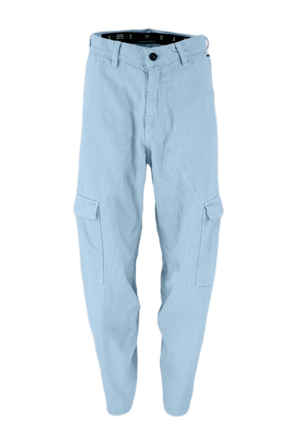 Lichtblauwe meisjes G-STAR loose cargobroek van stretchkatoen met high waist, rits- en knoopsluiting en effen