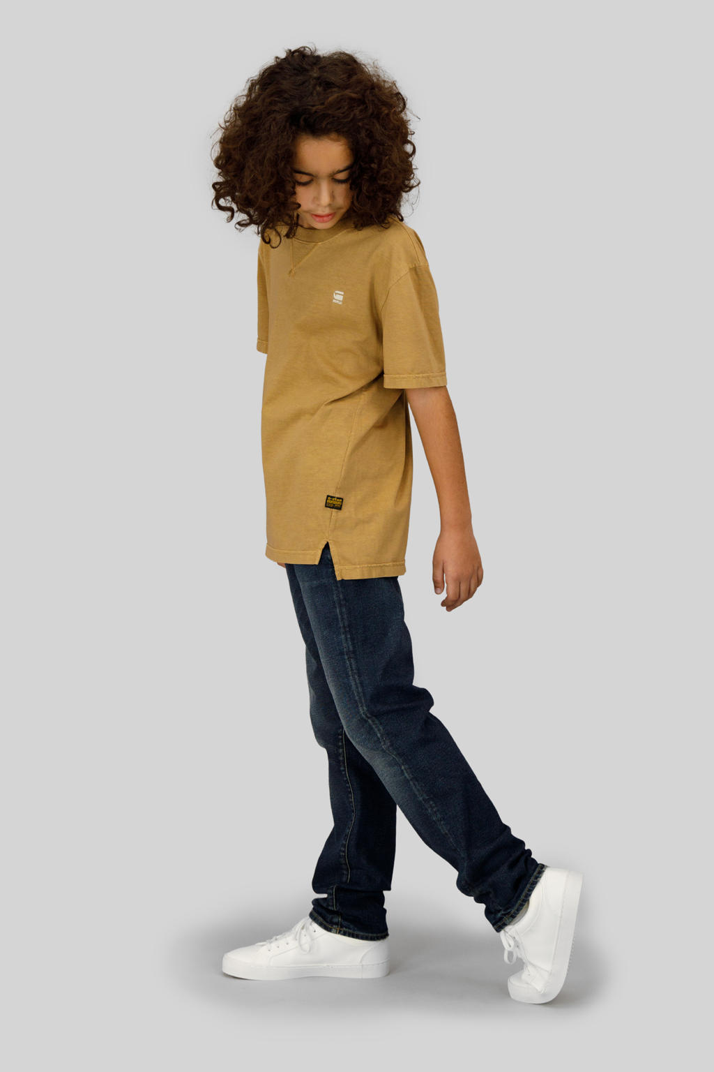 Dark blue denim jongens G-STAR straight leg jeans dark blue van stretchdenim met rits- en knoopsluiting en effen