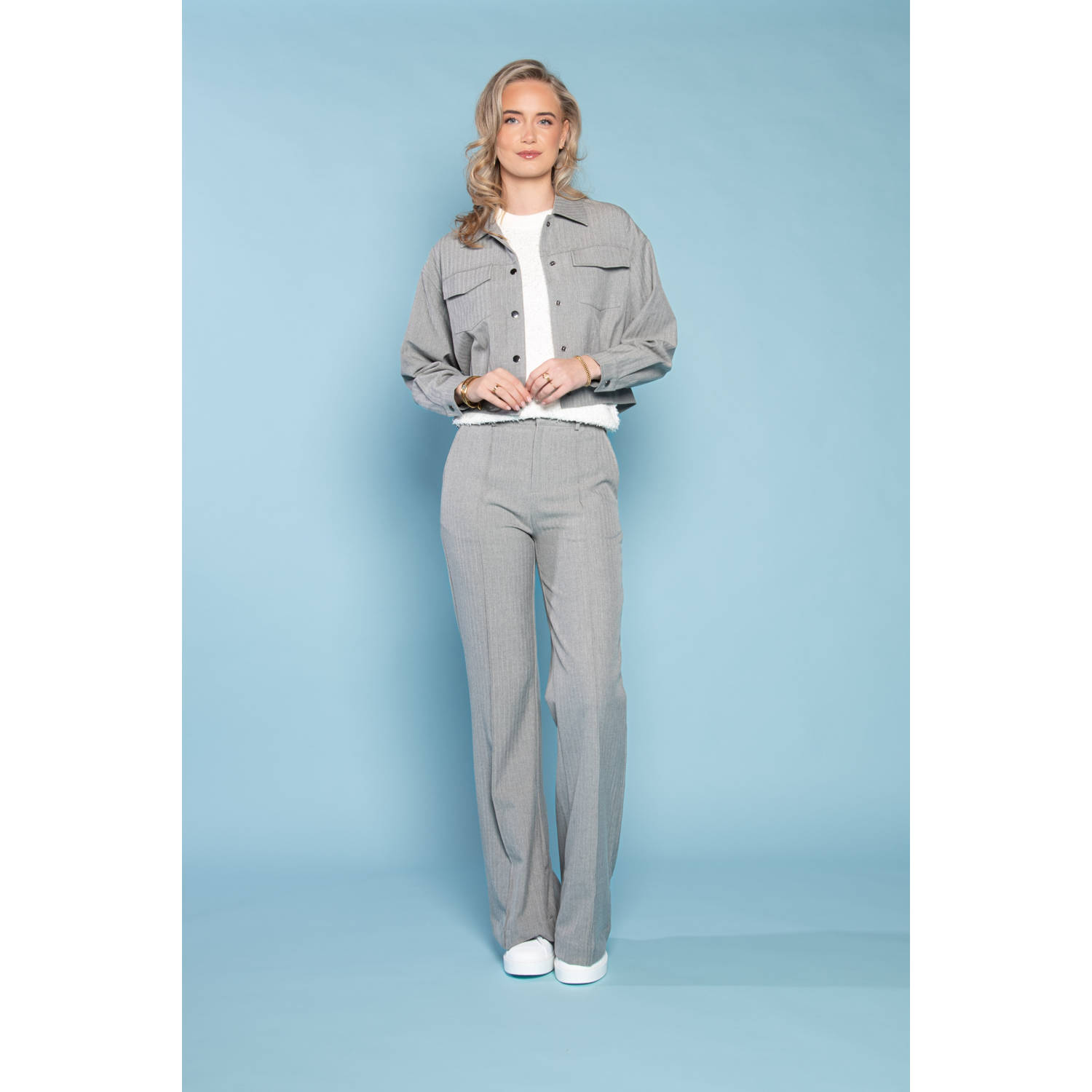 ICNK.Amsterdam straight regular waist pantalon grijs