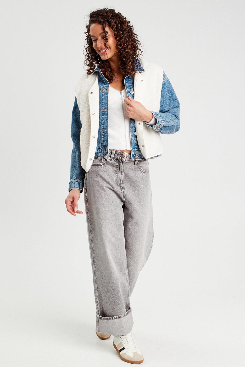 Ecru dames Cache Cache gebreid vest van polyamide met effen, lange mouwen, V-hals, ritssluiting en textuur