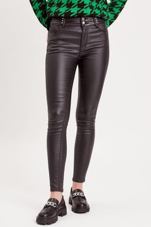 slim fit imitatieleren broek zwart