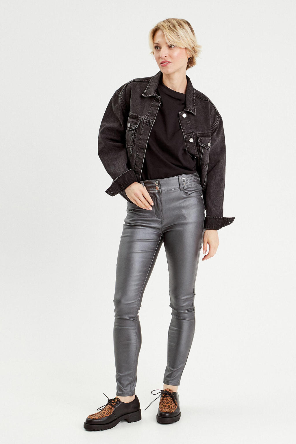 Grijze dames Cache Cache slim regular waist broek van imitatieleer met effen