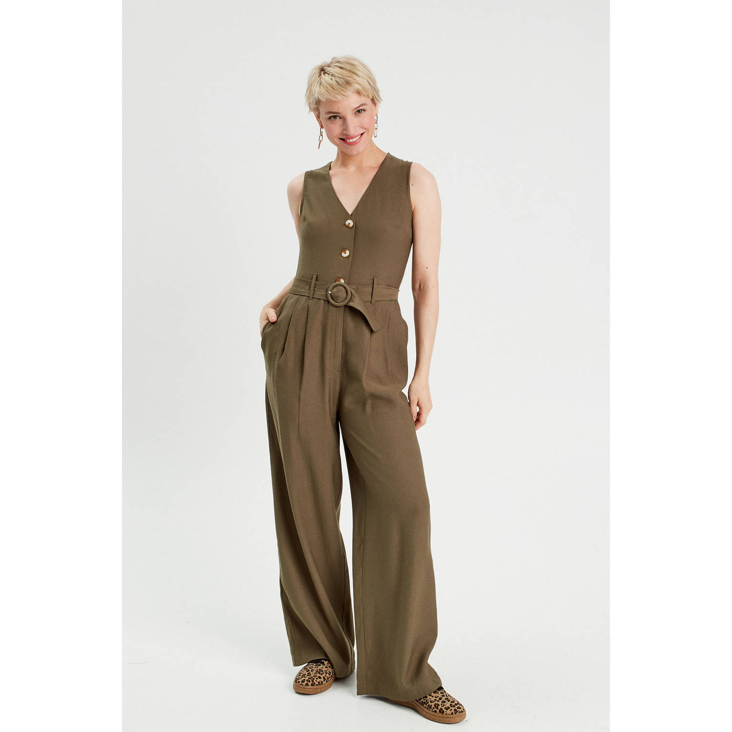 Cache wide leg jumpsuit kaki