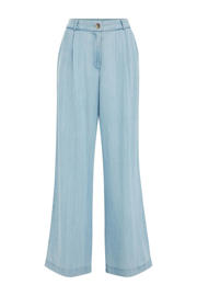 thumbnail: Light blue denim dames WE Fashion high waist wide leg jeans van denim met rits- en knoopsluiting en effen