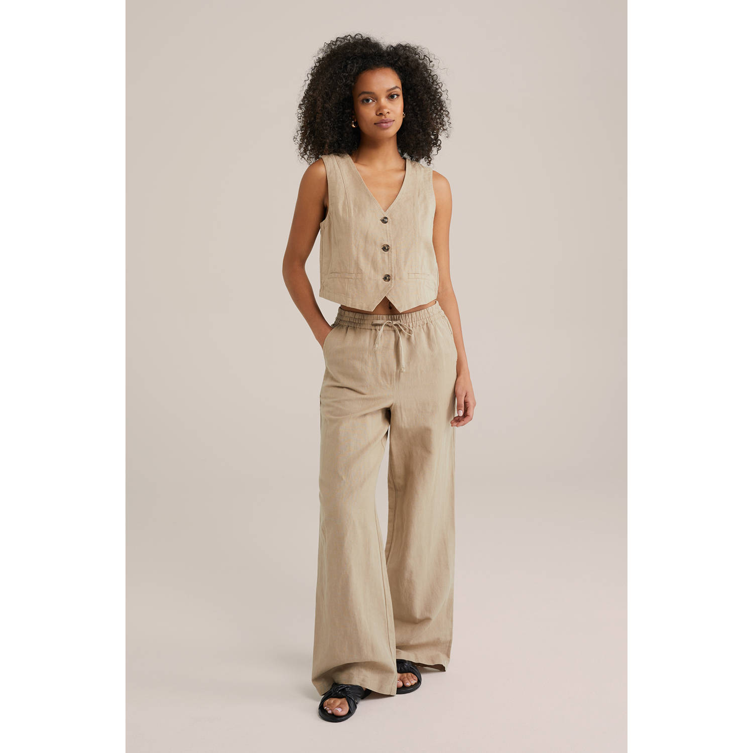 WE Fashion straight regular waist casual broek beige