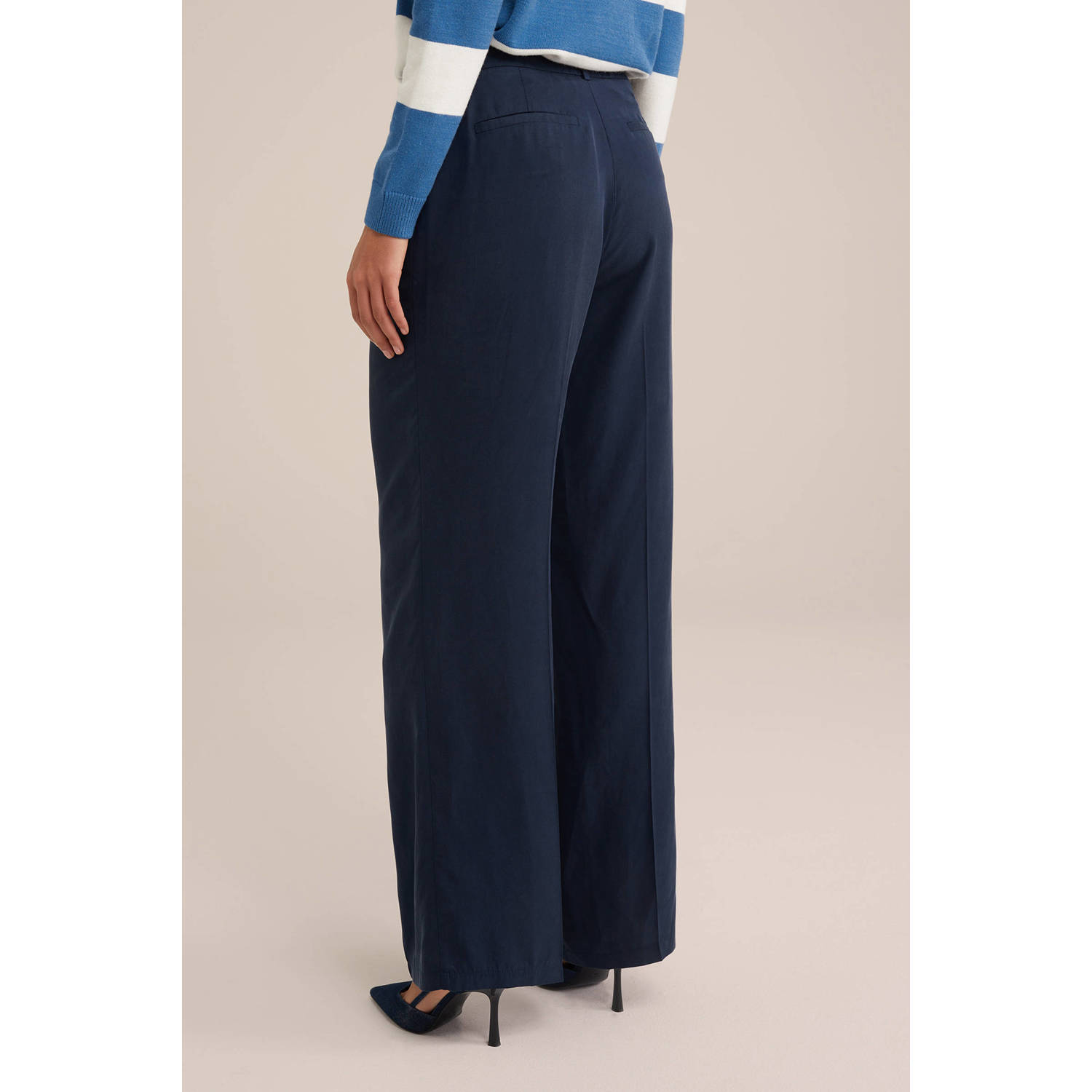 WE Fashion wide leg high waist casual broek donkerblauw