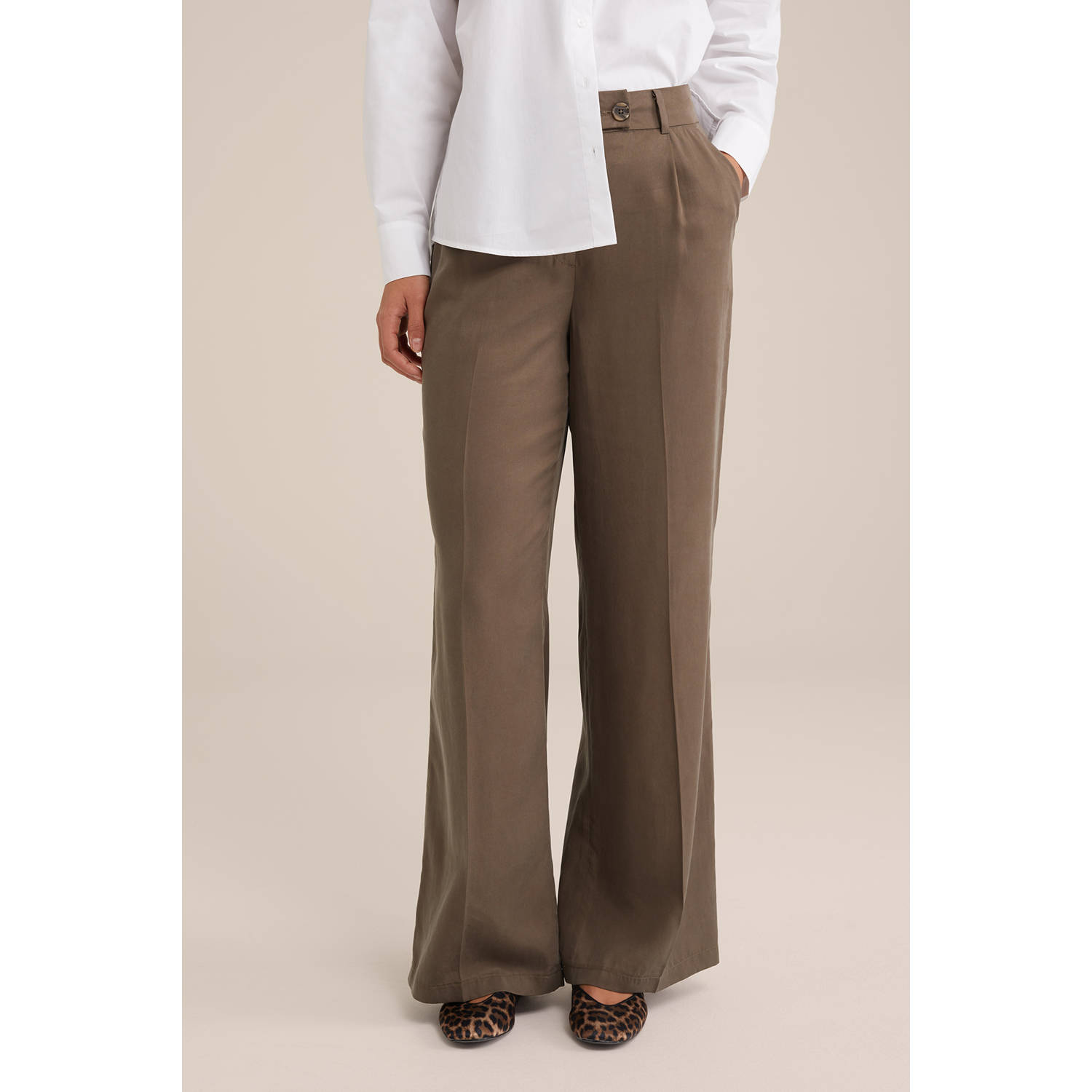 WE Fashion wide leg high waist casual broek bruin