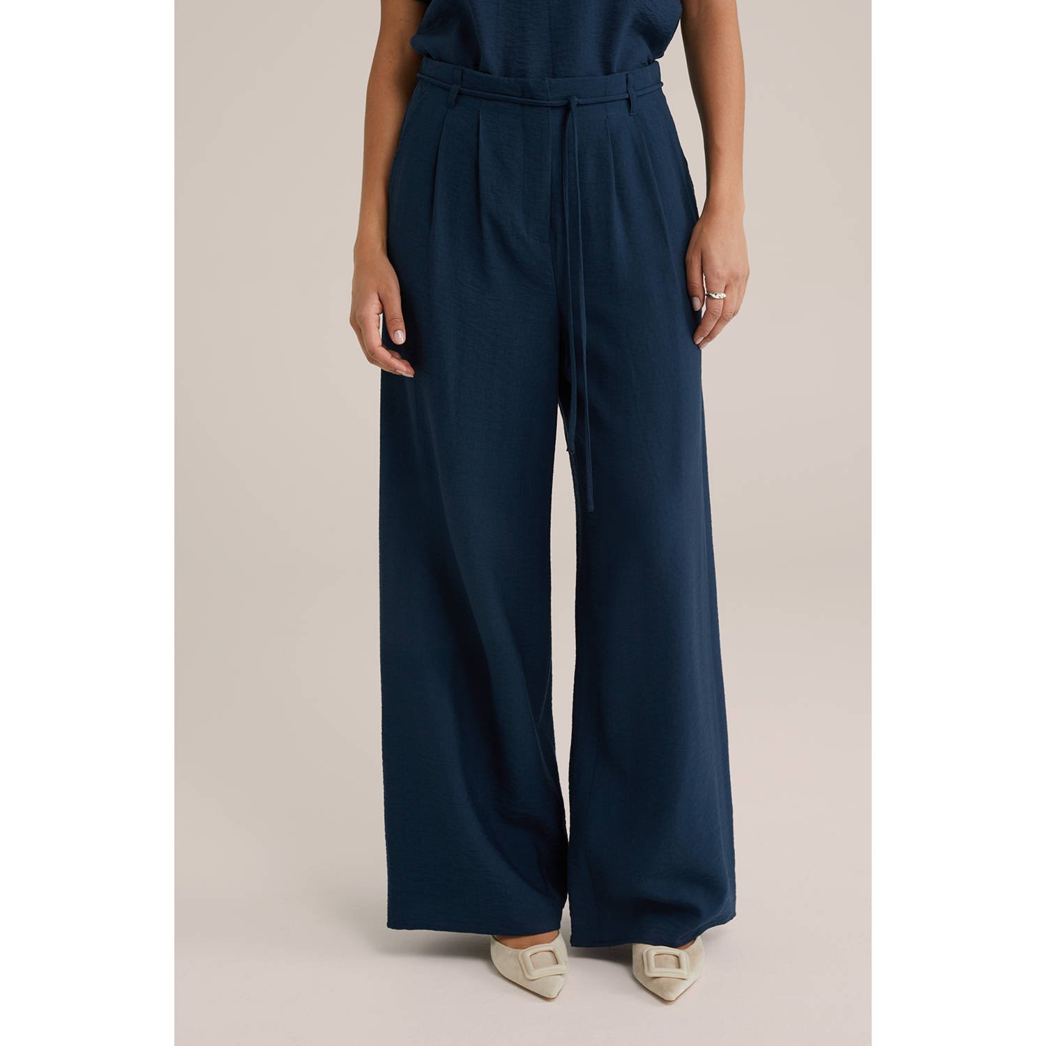 WE Fashion regular waist casual broek donkerblauw